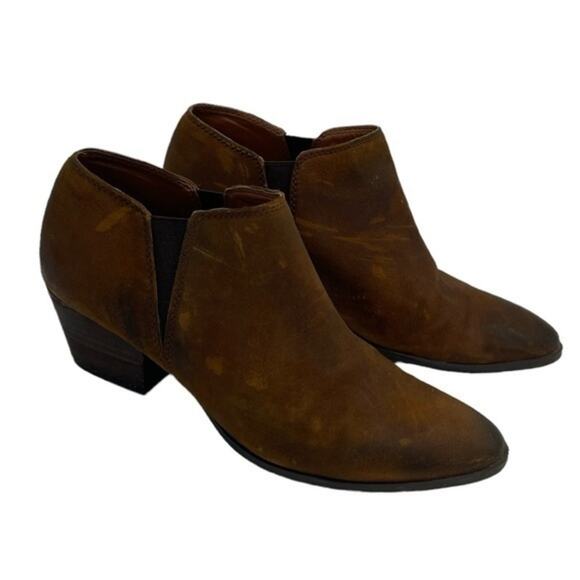 FRANCO SARTO Gemina Brown Distressed Leather Stacked Heel Ankle Booties size 8.5 - Picture 1 of 11